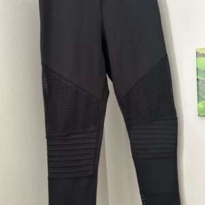 ZYIA Black Leggings with Textured Panels and Moisture-Wicking Fabric